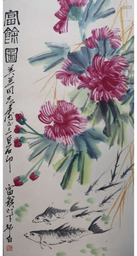 A CHINESE FLOWERS PAINTING LOU SHIBAI MARK