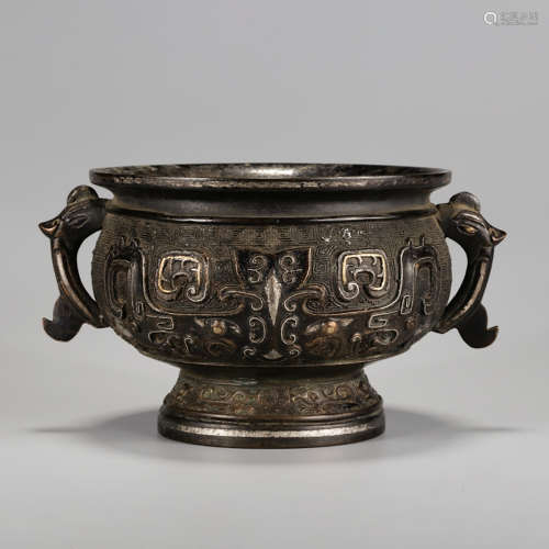 A GOLD AND SILVER INLAID BRONZE CENSER