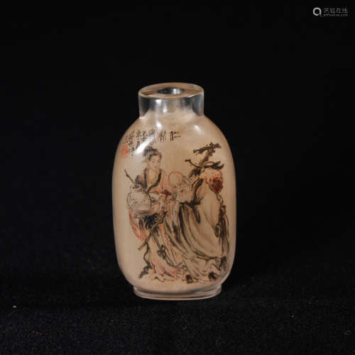 A FIGURE PAINTED GLASS SNUFF BOTTLE