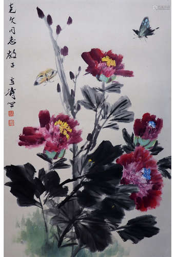 A CHINESE PEONY PAINTING WANG XUETAO MARK