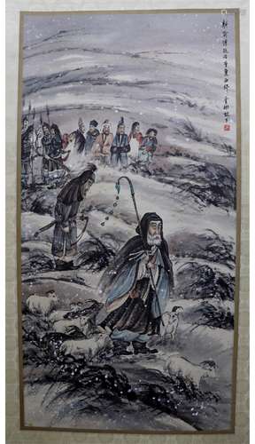 A CHINESE FIGURAL PAINTING FU BAOSHI MARK