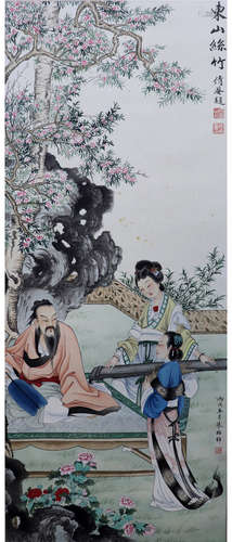 A CHINESE FIGURAL PAINTING ZHU MEICUN MARK