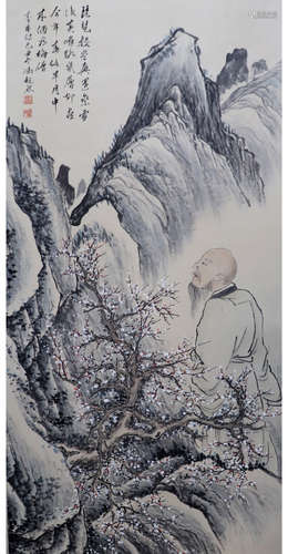 A CHINESE LANDSCAPE&PLUM BLOSSOM PAINTING FENG CHAORAN MARK