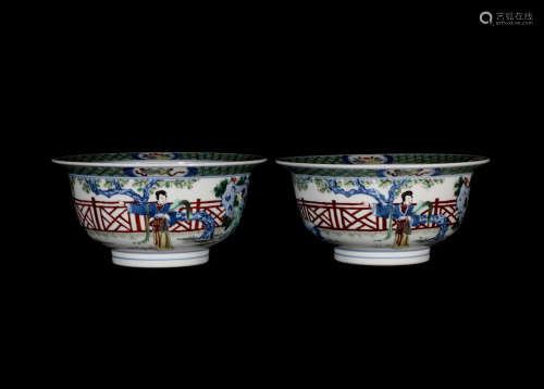Pair Famille Rose Bowls Jiaqing Style