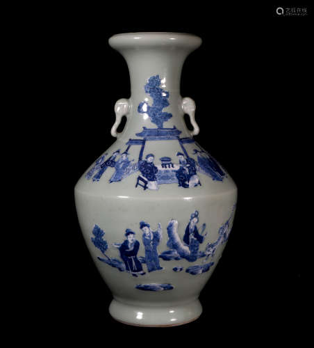 Celadon Ground and Underglaze Blue Vase Qianlong Style