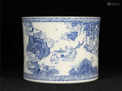 Blue and White Brushpot Qing Style