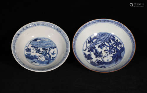 Two Blue and White Bowls Kangxi Style