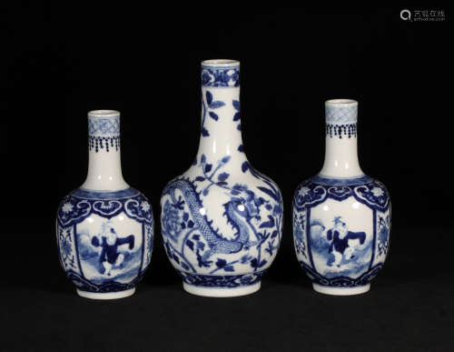 Three Blue and White Vases Qing Style