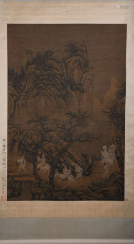 CHINESE A CHINESE LANDSCAPE PAINTING SILK SCROLL GAO KEGONG MARK