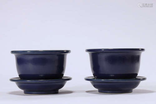 CHINESE PAIR OF BLUE GLAZED PORCELAIN POTS