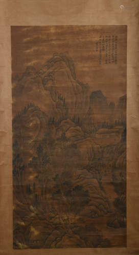 CHINESE A CHINESE LANDSCAPE PAINTING SCROLL WANG YUANQI MARK