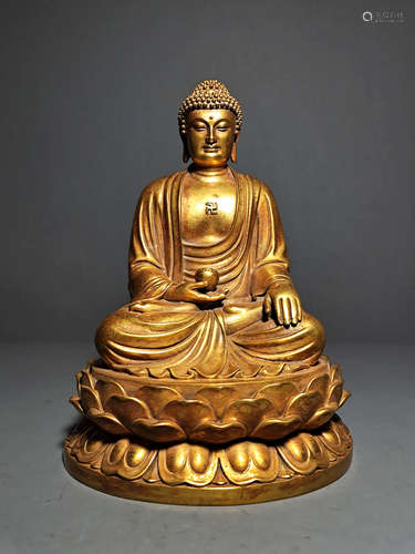 CHINESE GILT BRONZE SEATED SHAKYAMUNI