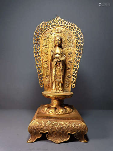 CHINESE GILT BRONZE STANDING GUANYIN