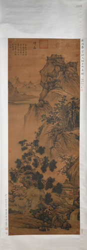 CHINESE A CHINESE LANDSCAPE PAINTING SILK SCROLL LI CHENG MARK