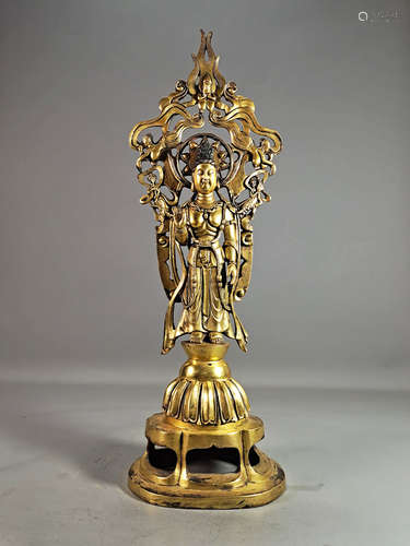 CHINESE GILT BRONZE STANDING GUANYIN