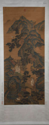 CHINESE A CHINESE LANDSCAPE PAINTING SILK SCROLL XU DAONING MARK