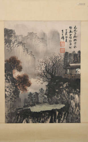 CHINESE A CHINESE LANDSCAPE PAINTING SCROLL HUANG JUNBI MARK