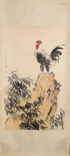 CHINESE A CHINESE ROOSTER PAINTING SCROLL XU BEIHONG MARK