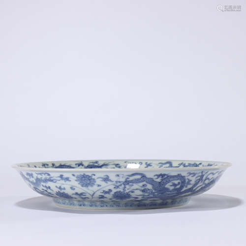 CHINESE BLUE WHITE DRAGON PORCELAIN PLATE