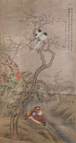 CHINESE A CHINESE FLOWER AND BIRD PAINTING SCROLL ZOU YIGUI MARK