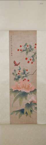 CHINESE A CHINESE FLOWERS PAINTING SCROLL MA QUAN MARK