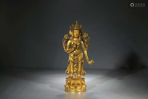 CHINESE GILT BRONZE STANDING TARA