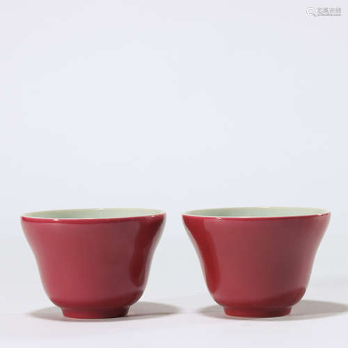 CHINESE CARMINE RED PORCELAIN CUPS PAIR