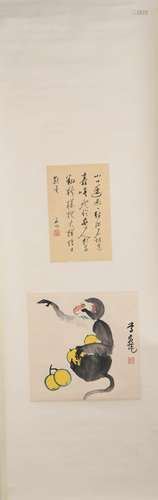 CHINESE A CHINESE MONKEY PAINTING SCROLL LI YAN MARK