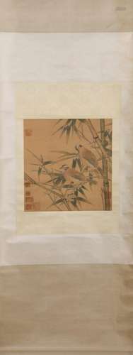 CHINESE A CHINESE FLOWER AND BIRD PAINTING SILK SCROLL