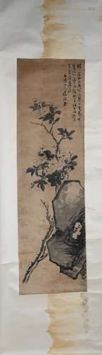 CHINESE A CHINESE FLOWERS PAINTING SILK SCROLL CHEN DAOFU MARK