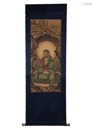 CHINESE A CHINESE ARHAT PAINTING SILK SCROLL DING YUNPENG MARK