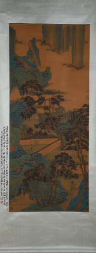 CHINESE A CHINESE LANDSCAPE PAINTING SILK SCROLL SONG HUICHONG MARK