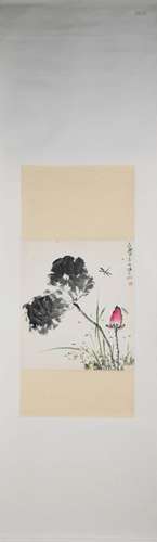 CHINESE A CHINESE FLOWERS PAINTING SCROLL ZHANG DAZHUANG MARK