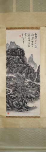 CHINESE A CHINESE BLACK LANDSCAPE PAINTING SCROLL HUANG BINHONG MARK