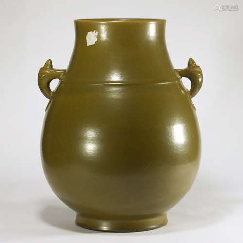 CHINESE TEA DUST GLAZED PORCELAIN VASE MARKED