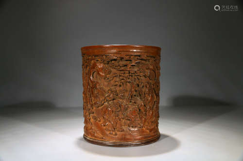 CHINESE BAMBOO CARVED BRUSH POT