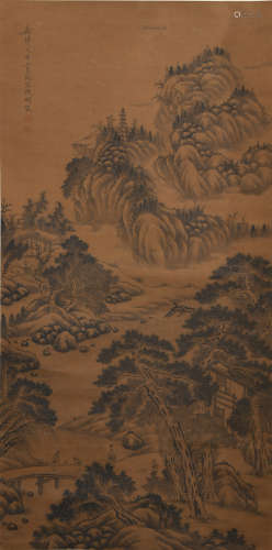 CHINESE A CHINESE LANDSCAPE PAINTING SILK SCROLL WEN ZHENGMING MARK