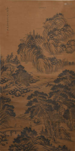 CHINESE A CHINESE LANDSCAPE PAINTING SILK SCROLL WEN ZHENGMING MARK