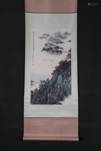 CHINESE A CHINESE LANDSCAPE PAINTING SCROLL QIAN SONGYAN MARK