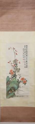 CHINESE A CHINESE FLOWERS PAINTING SCROLL FU JIN MARK