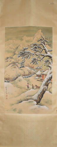 CHINESE A CHINESE LANDSCAPE PAINTING SILK SCROLL GUAN SHANYUE MARK