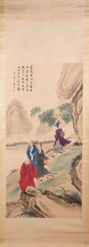 CHINESE A CHINESE FIGURE PAINTING SCROLL YANG JIN MARK