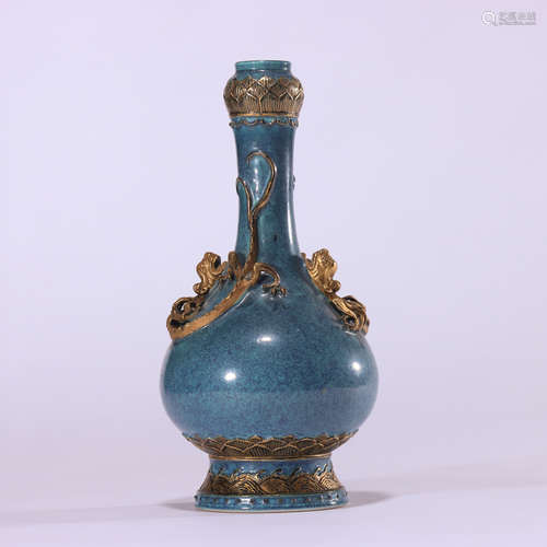 CHINESE ROBIN'S EGG GLAZED CHILONG VASE