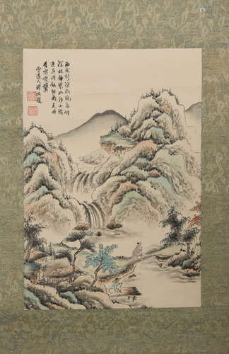 CHINESE A CHINESE LANDSCAPE PAINTING SCROLL FU JIN MARK