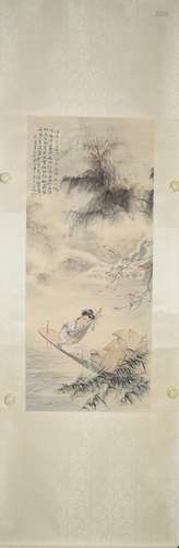 CHINESE A CHINESE FIGURE PAINTING SCROLL CAI HETING MARK