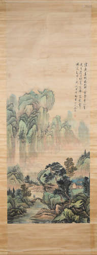 CHINESE A CHINESE LANDSCAPE PAINTING SCROLL HUA YAN MARK