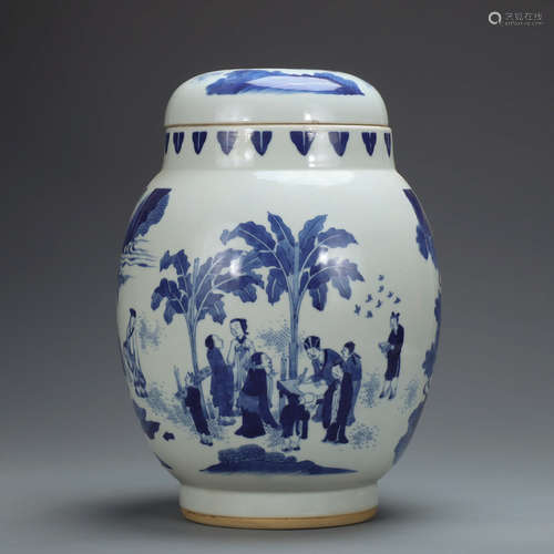 CHINESE BLUE WHITE PORCELAIN COVER JAR