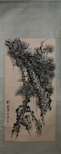 CHINESE A CHINESE PINE TREE PAINTING SCROLL LIU HAISU MARK