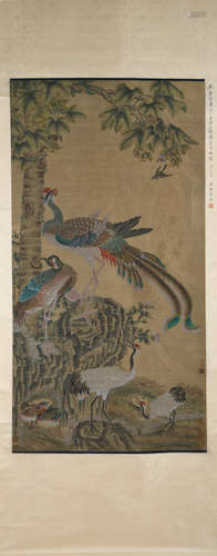 CHINESE A CHINESE PHOENIX PAINTING SILK SCROLL LI DI MARK