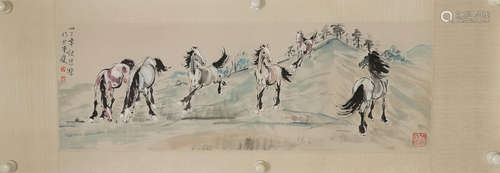 CHINESE A CHINESE SIX HORSE PAINTING XU BEIHONG MARK